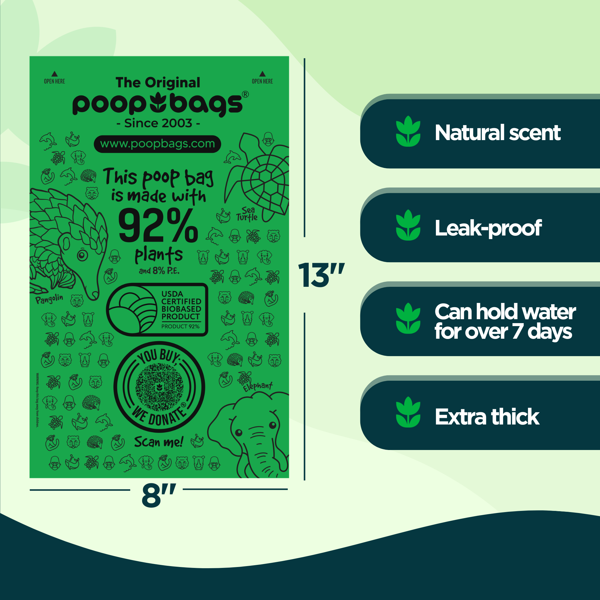 The Original Poop Bags® 92% Plants 200 Dog Waste Poop Bags