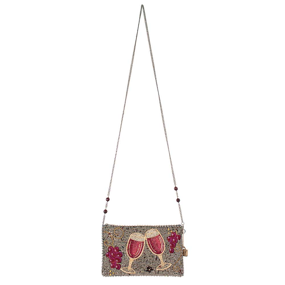 Wine Tasting Beaded Wine Glasses Crossbody Phone Bag