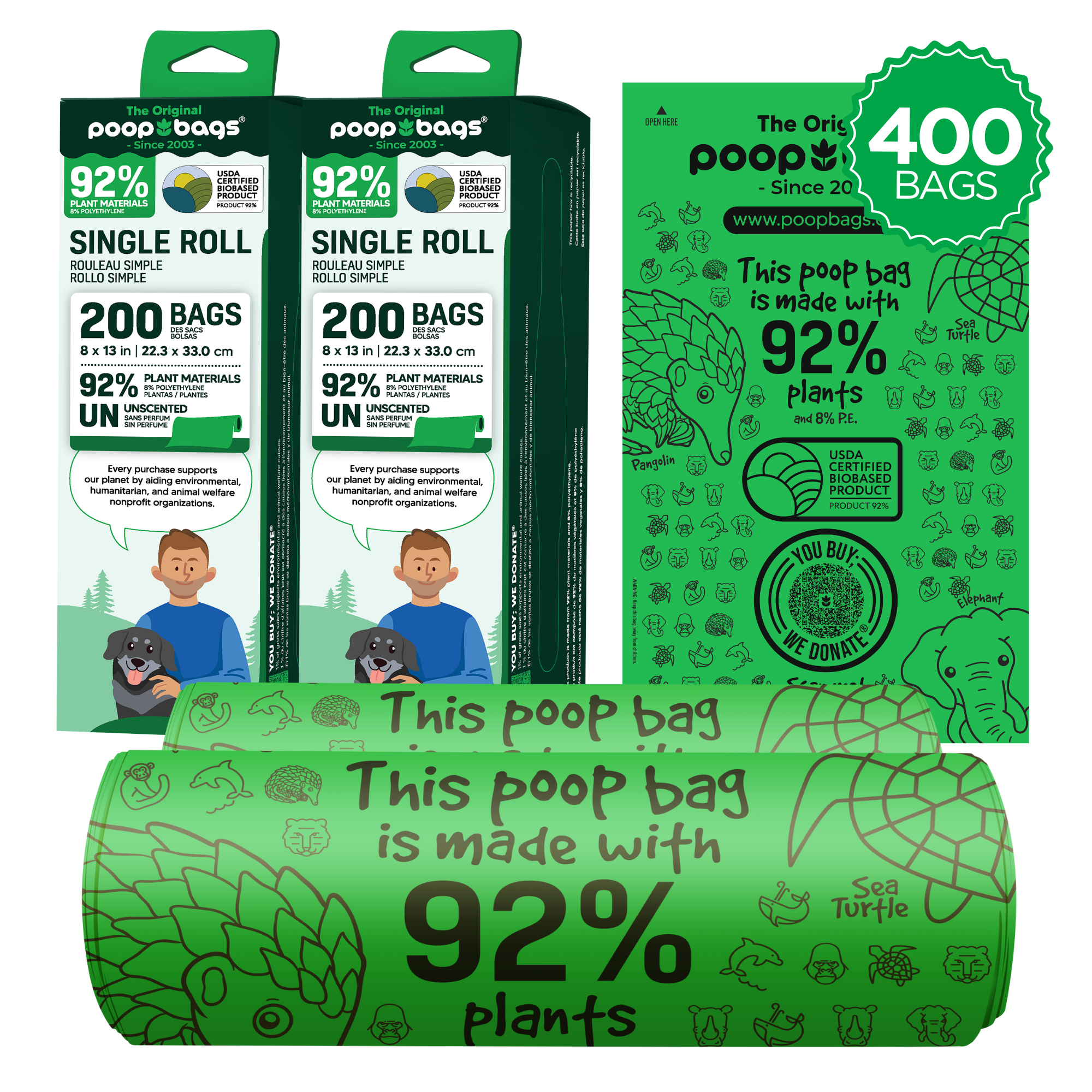 The Original Poop Bags® 92% Plants 200 Dog Waste Poop Bags