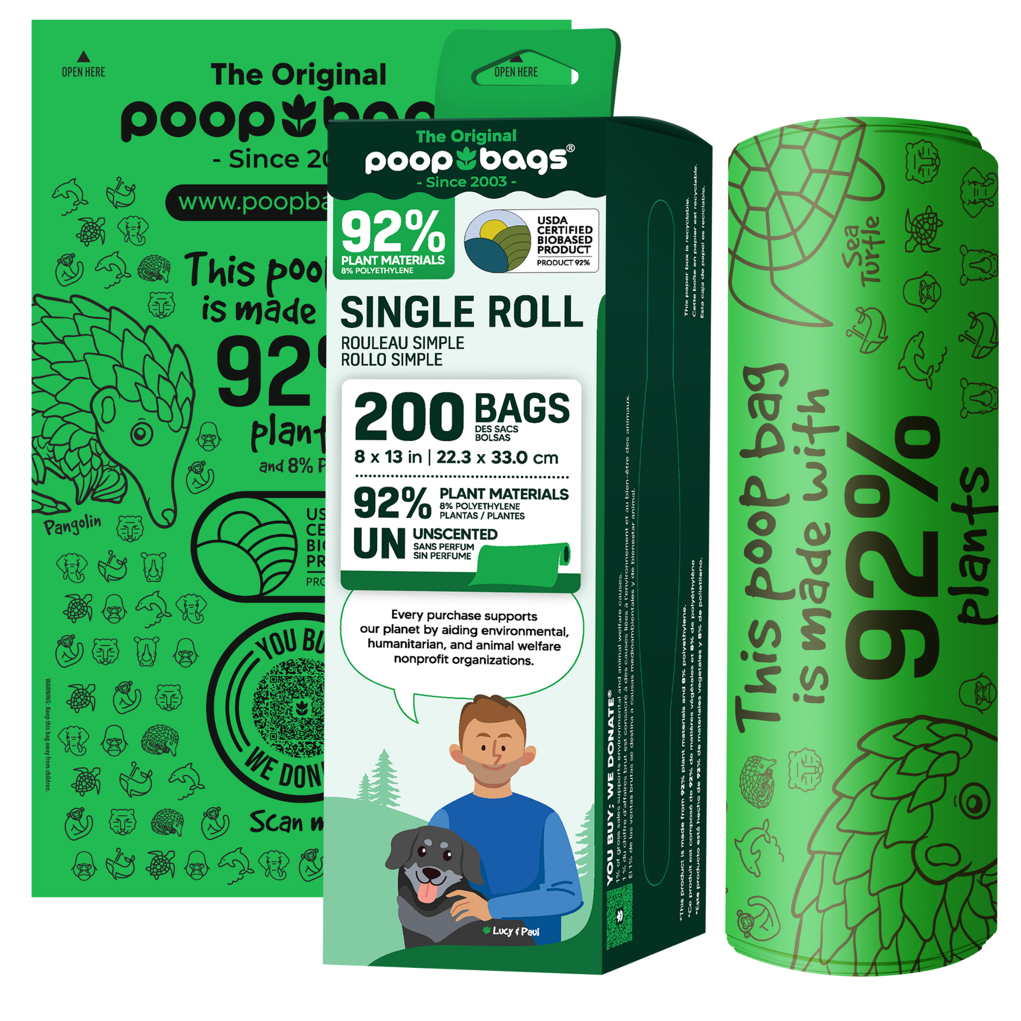 The Original Poop Bags® 92% Plants 200 Dog Waste Poop Bags