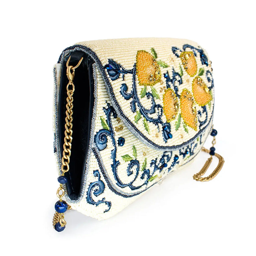 Capri Lemons Yellow and Blue Beaded Crossbody Handbag
