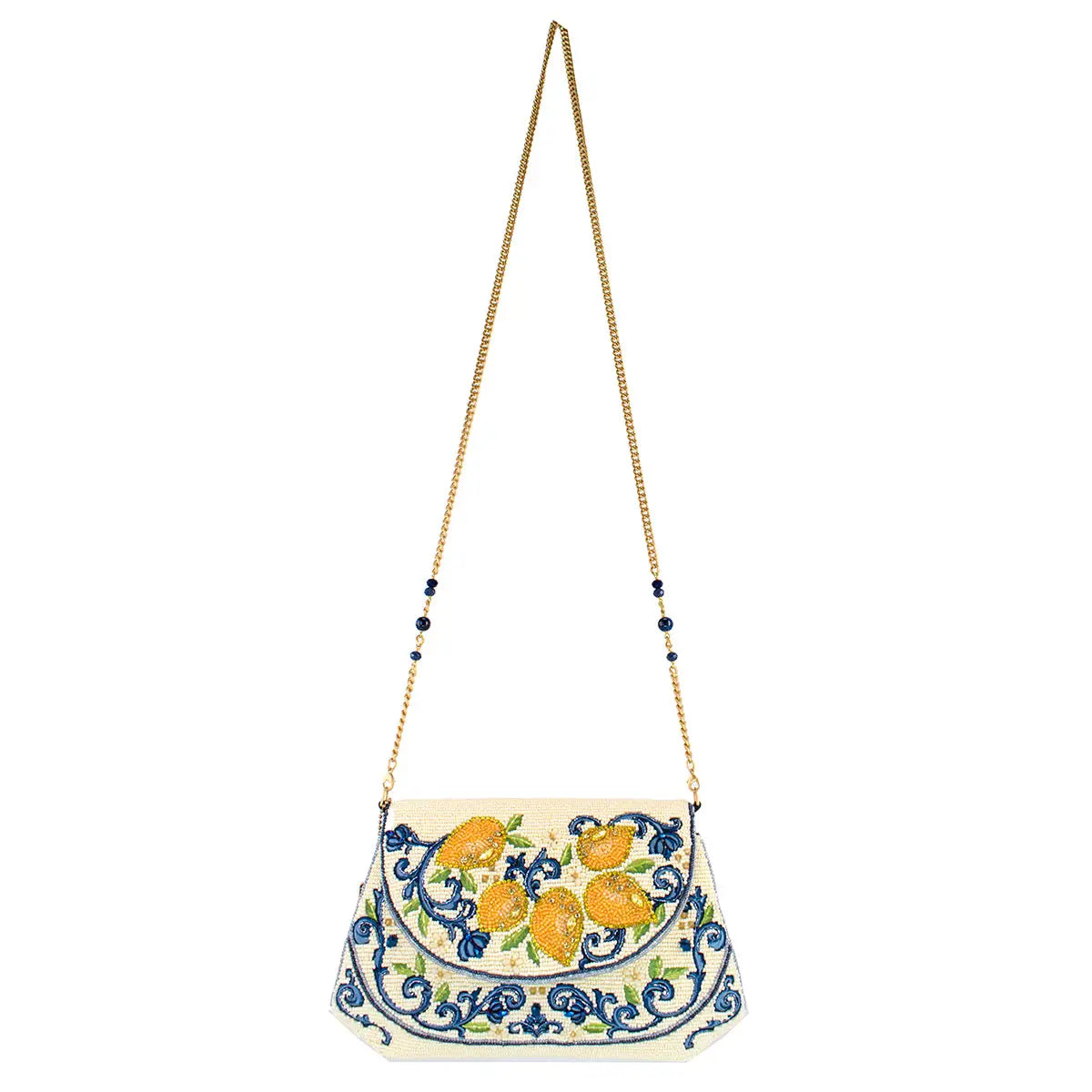 Capri Lemons Yellow and Blue Beaded Crossbody Handbag