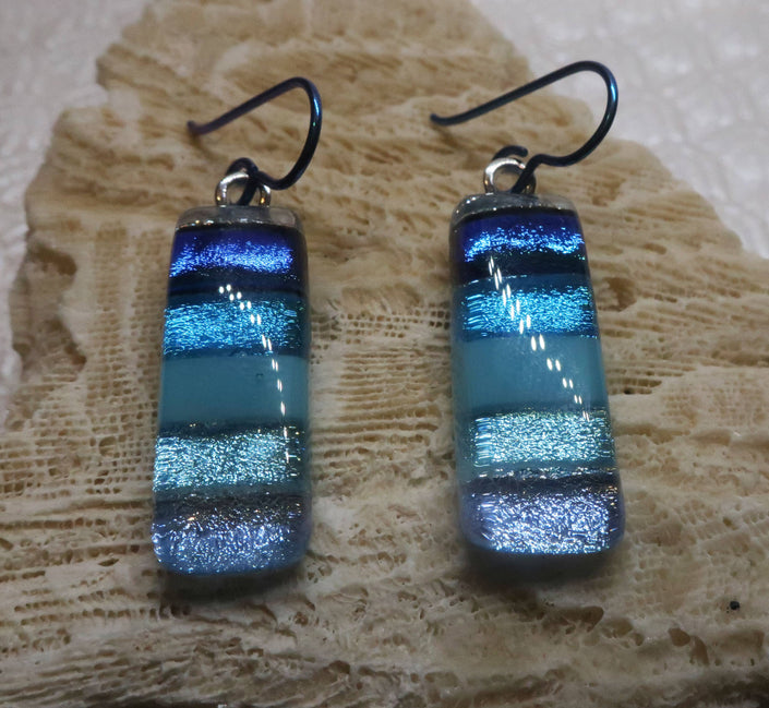 Niobium Teal Ombre dangle dichroic glass Earrings #408