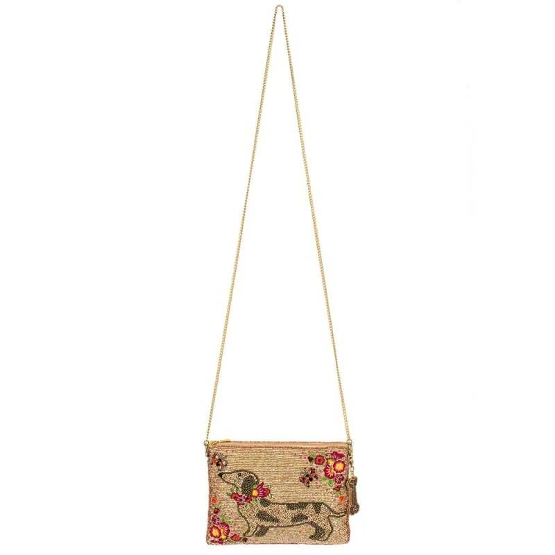Doxie Beaded Dog and Floral Crossbody Mini Handbag