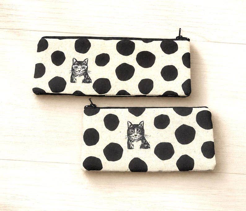 Cat Pouches, Polka Dot Pouches, Zipper Pouch, Cosmetic Bag, Make-Up Bag, Pencil Case, Coin Purse