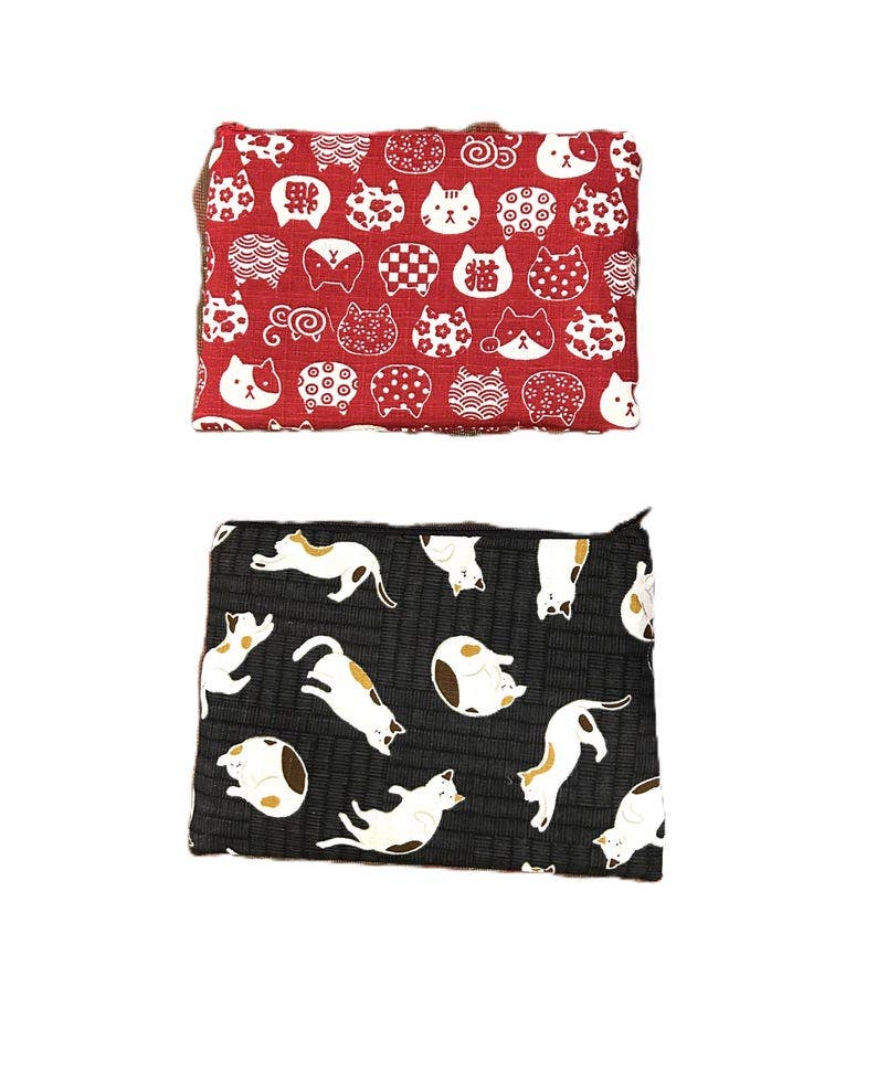 Black or Red Cat Zipper Pouch - Pencil Case, Make Up Bag, Cosmetic case