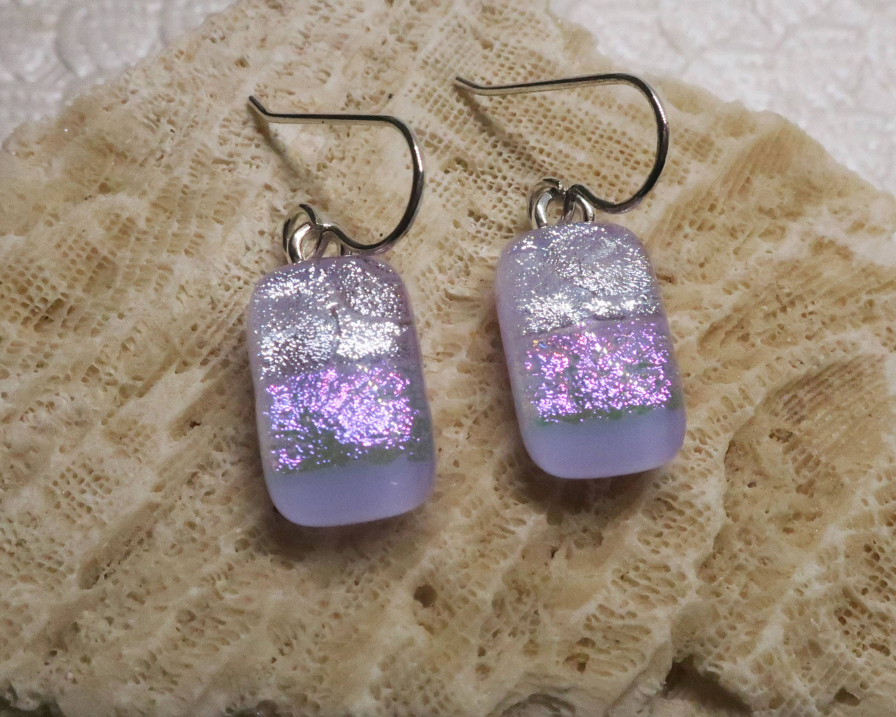 Lav Pink SilverSterling Silver dichroic glass earring #448