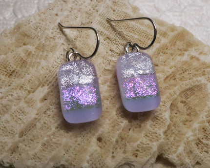 Lav Pink SilverSterling Silver dichroic glass earring #448