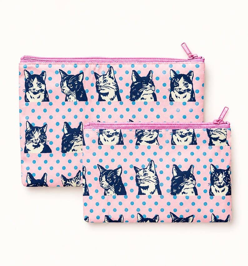 Pink Cat Pouches, Make Up Bag, Coin Purse, Pencil Case, Cosmetic Bag, Cat Zipper Pouch