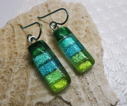 Niobium Green Ombre dangle dichroic glass Earrings #412