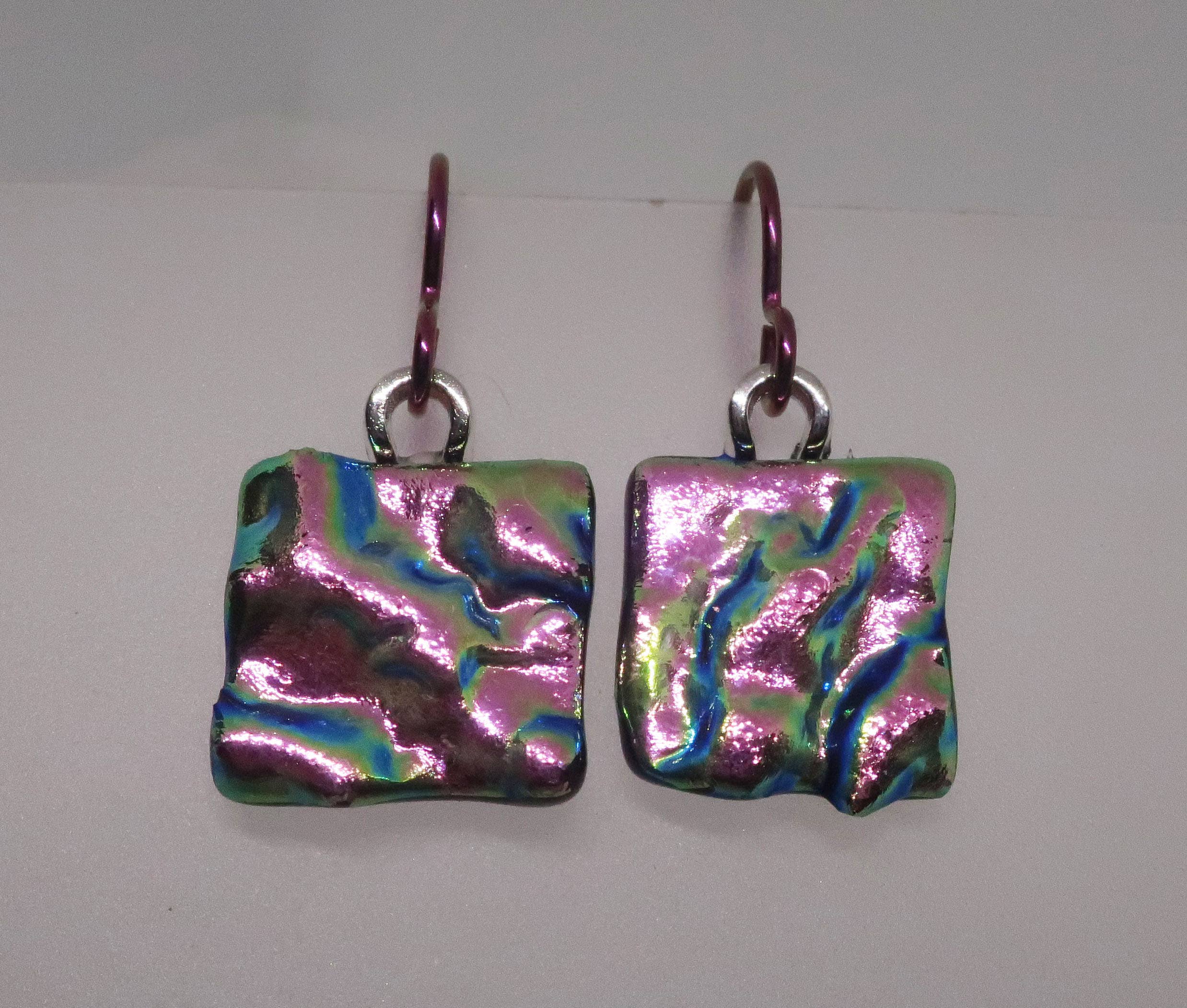 Light Pink Niobium Fused Dichroic Glass Earrings #409