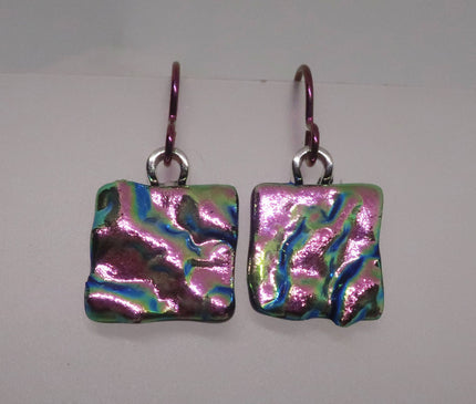 Light Pink Niobium Fused Dichroic Glass Earrings #409