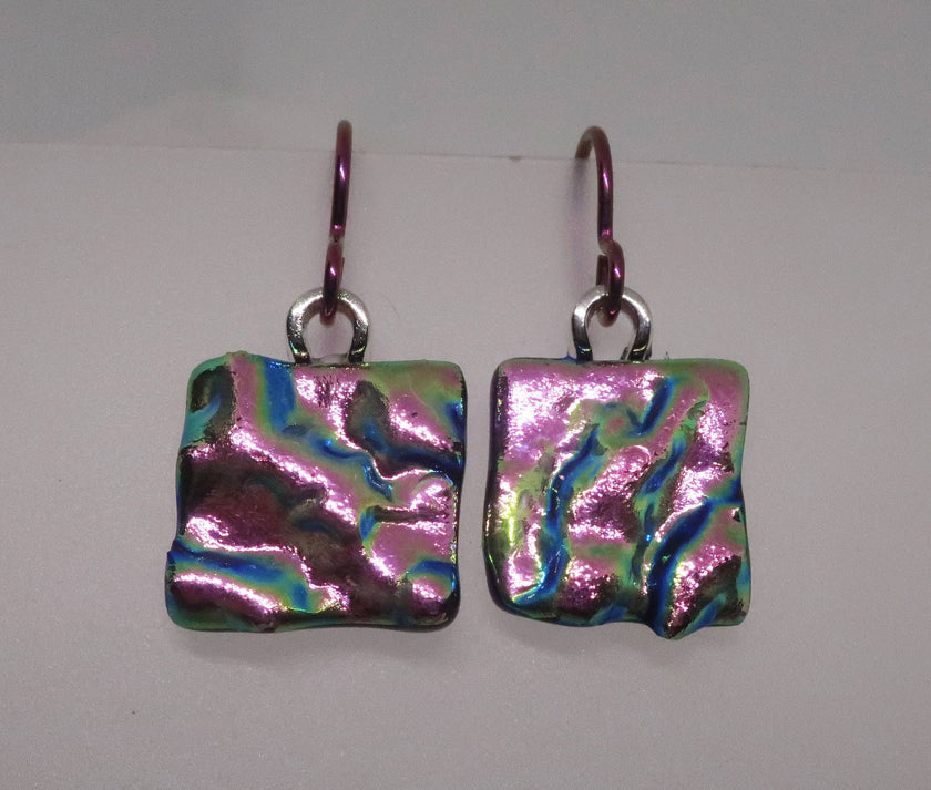 Light Pink Niobium Fused Dichroic Glass Earrings #409