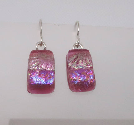 Bright Pink dichroic glass sterling silver earrings #416