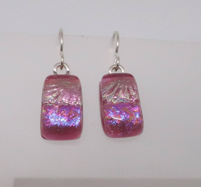 Bright Pink dichroic glass sterling silver earrings #416