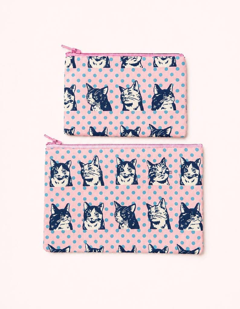 Pink Cat Pouches, Make Up Bag, Coin Purse, Pencil Case, Cosmetic Bag, Cat Zipper Pouch