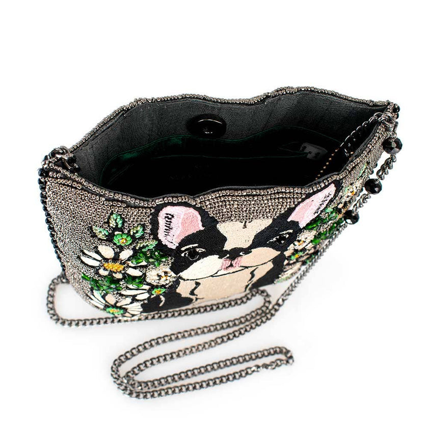Pardon My Frenchie Beaded Embroidered Dog Crossbody Handbag