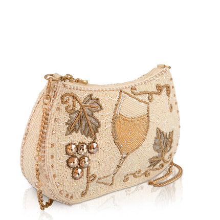 Grape Escape Wine Glass and Grapes Beaded Crossbody Handbag