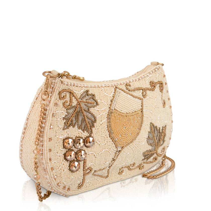 Grape Escape Wine Glass and Grapes Beaded Crossbody Handbag