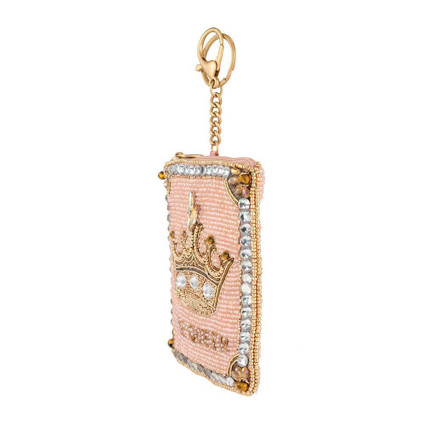 Crowned Jewel Beaded Pink with Gold Crown Coin Purse