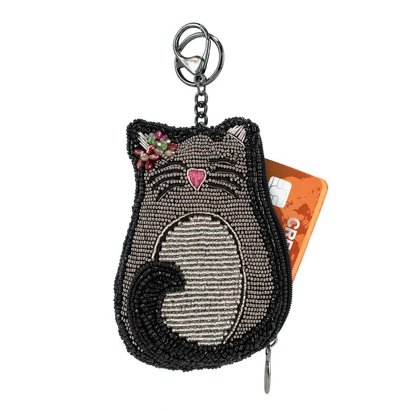 Pounce Beaded Cat Coin Purse Key Fob