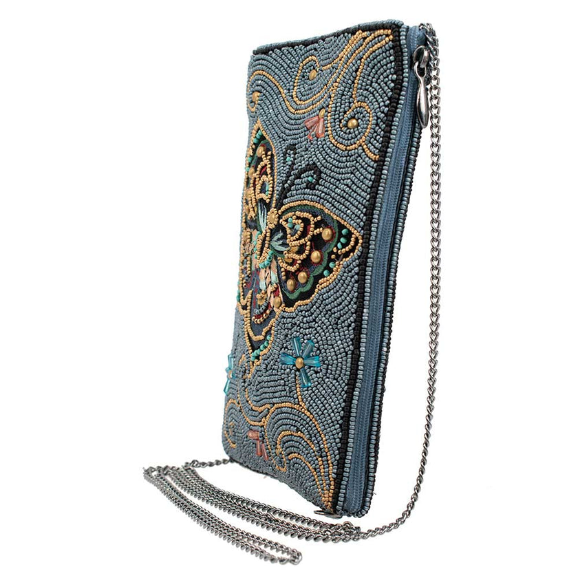 Mariposa Beaded Butterfly with Blue Crossbody Phone Bag