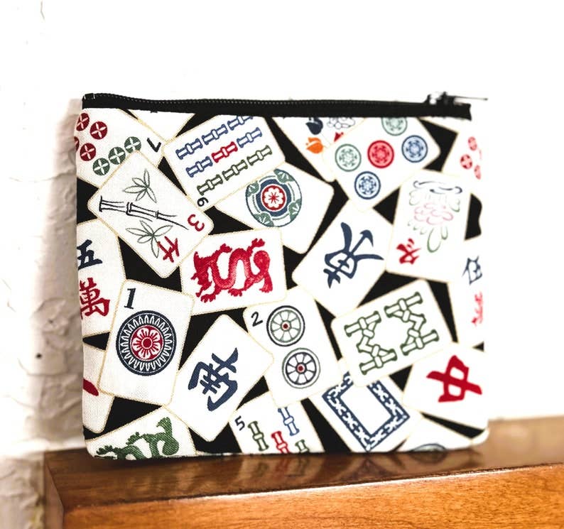 Mah Jongg Card Holder for Players, Zipper Pouch, Chinese Game Print, Coin Purse