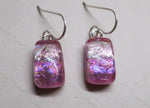 Bright Pink dichroic glass sterling silver earrings #416