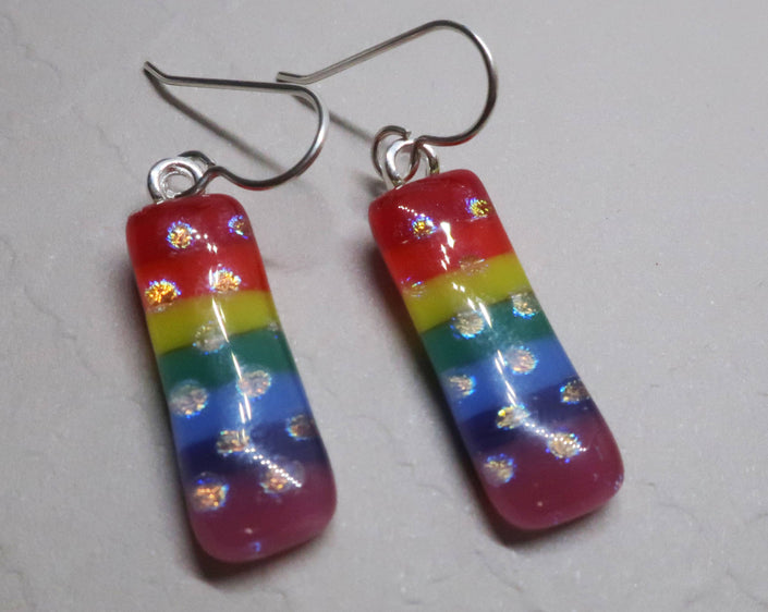 Rainbow Pride Gold Dot sterling dichroic glass earrings #451