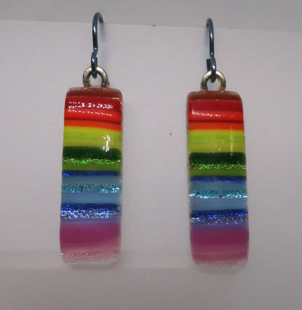 Rainbow Pride Stringer Niobium dichroic glass earrings #445