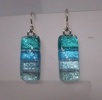 Sterling Silver dichroic glass Light Aqua Blue earrings #429