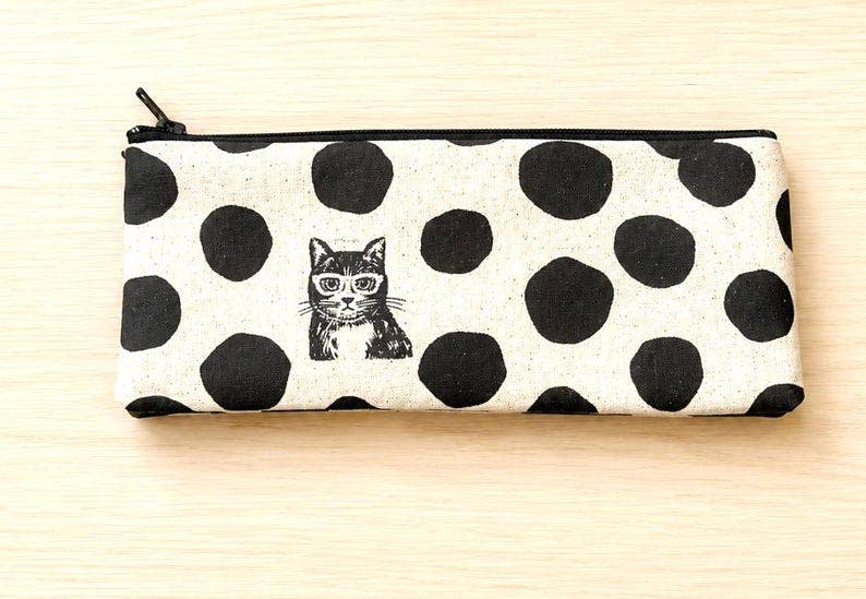 Cat Pouches, Polka Dot Pouches, Zipper Pouch, Cosmetic Bag, Make-Up Bag, Pencil Case, Coin Purse