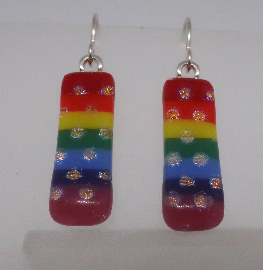 Rainbow Pride Gold Dot sterling dichroic glass earrings #451