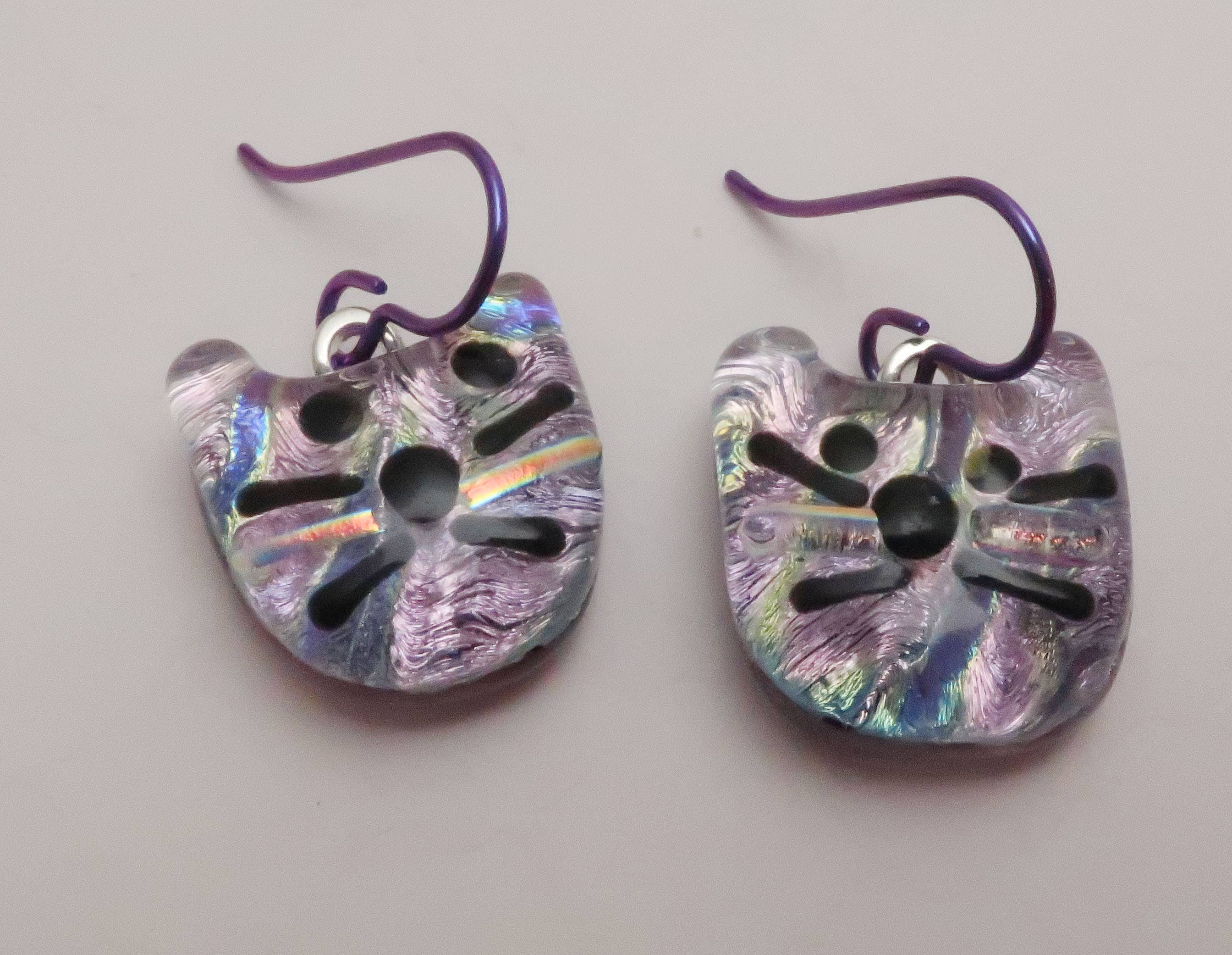 Plum Dichroic Glass Hypo-allergenic Niobium  Dangle Earrings