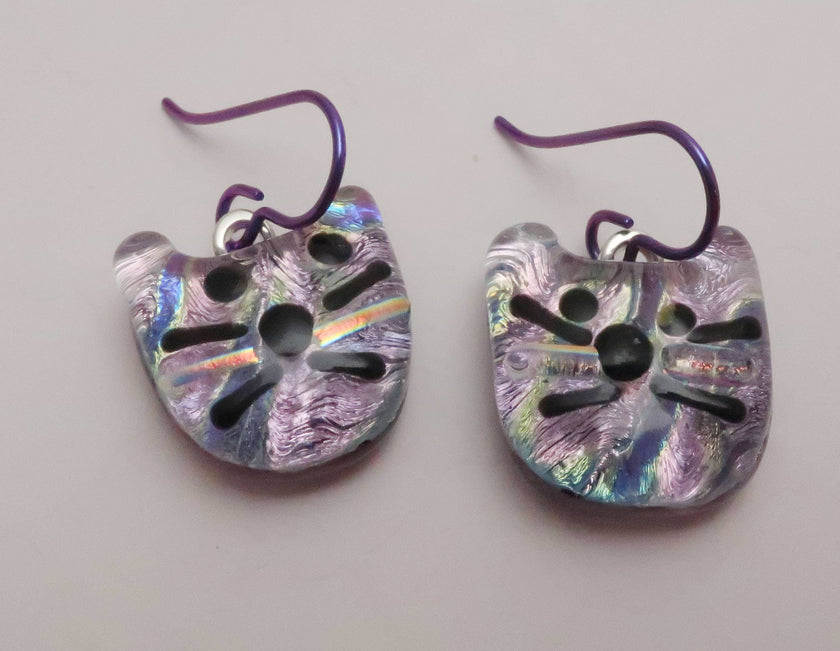 Plum Dichroic Glass Hypo-allergenic Niobium  Dangle Earrings