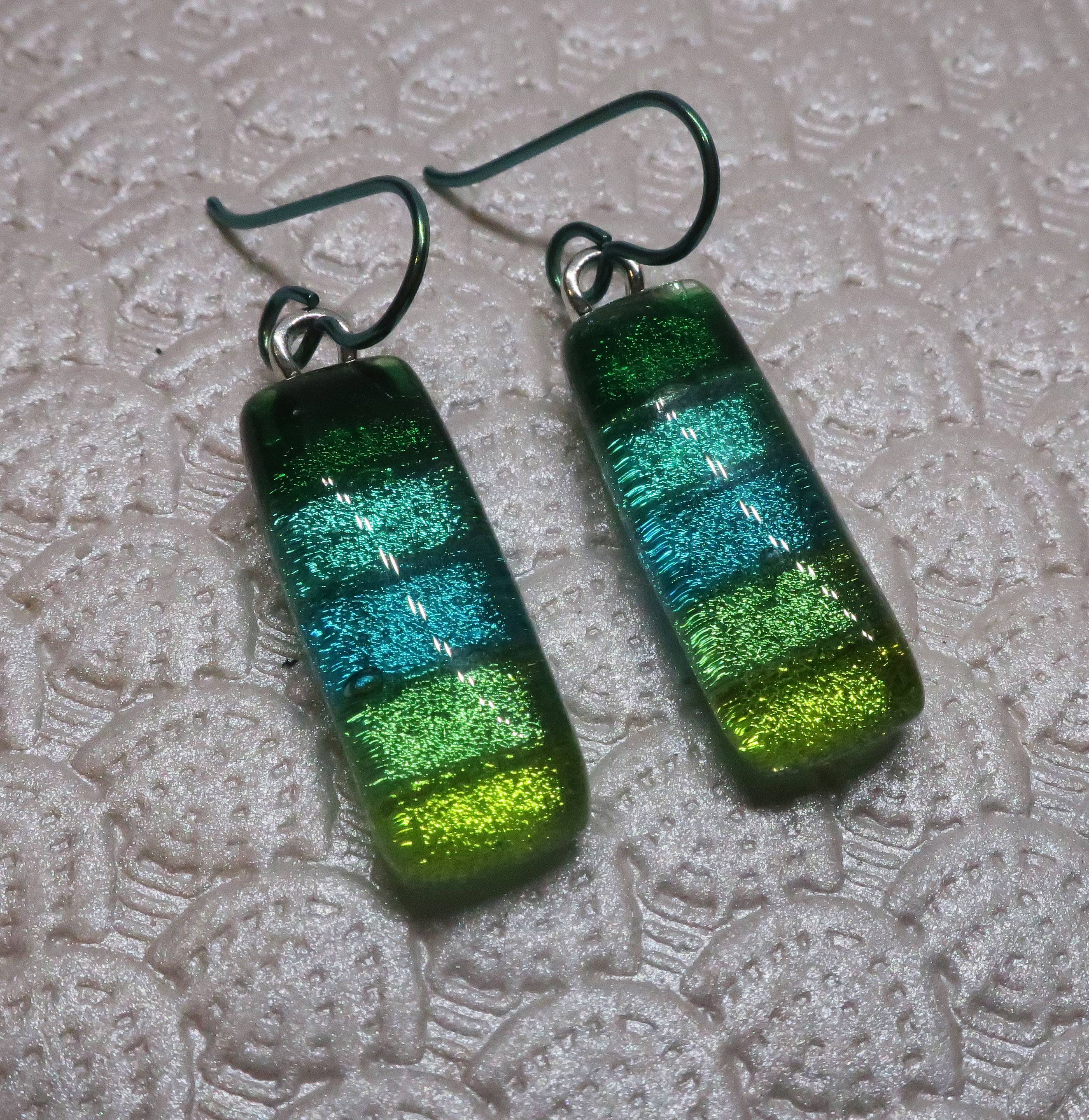Niobium Green Ombre dangle dichroic glass Earrings #412
