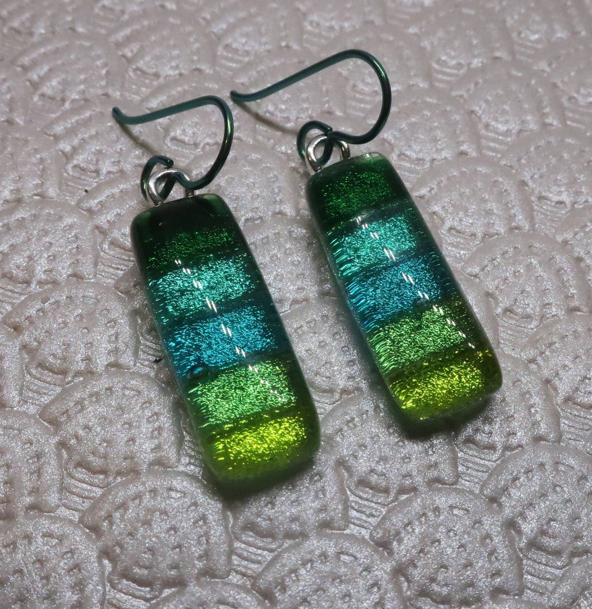 Niobium Green Ombre dangle dichroic glass Earrings #412