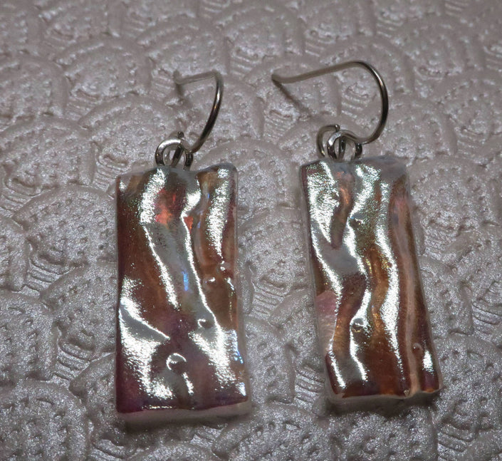 Silver Texture Sterling Silver dichroic glass earrings #438