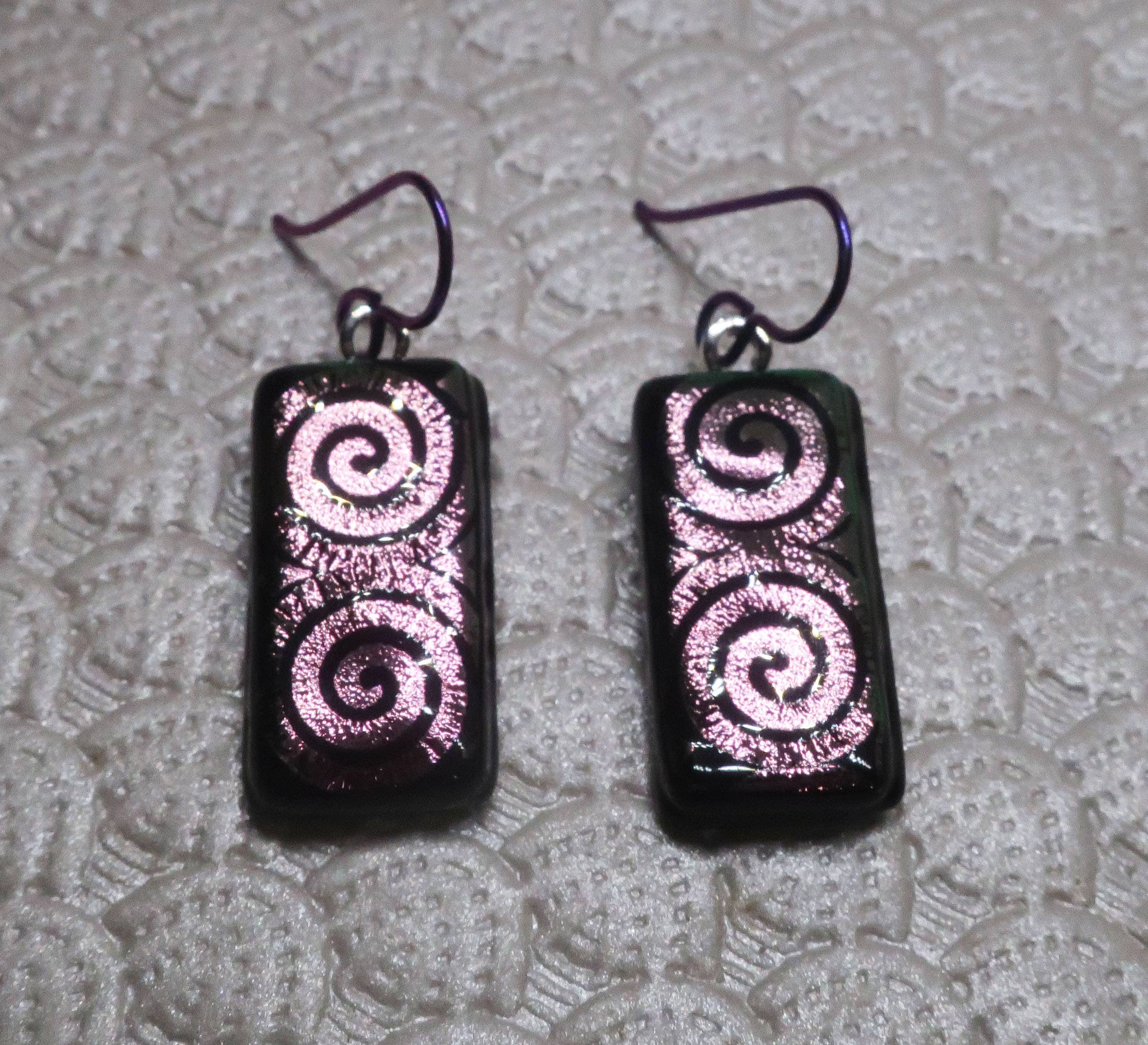 Niobium Purple spiral fused dichroic glass earrings  #448