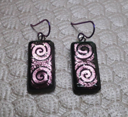 Niobium Purple spiral fused dichroic glass earrings  #448