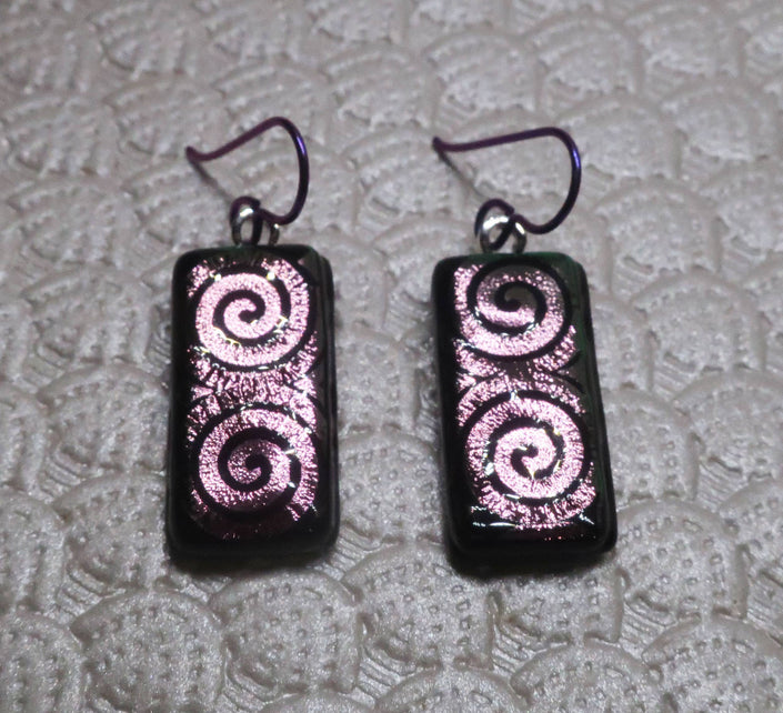 Niobium Purple spiral fused dichroic glass earrings  #448