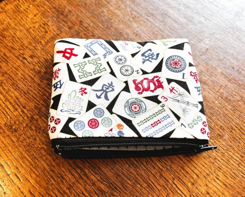 Mah Jongg Card Holder for Players, Zipper Pouch, Chinese Game Print, Coin Purse