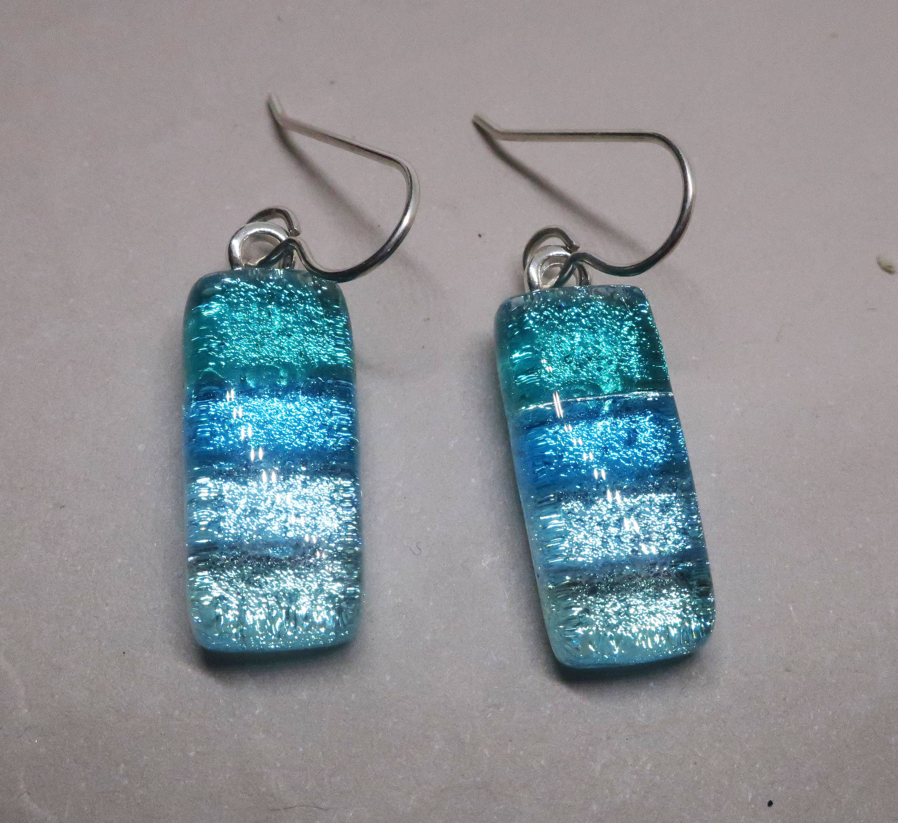 Sterling Silver dichroic glass Light Aqua Blue earrings #429