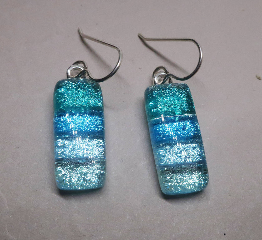 Sterling Silver dichroic glass Light Aqua Blue earrings #429