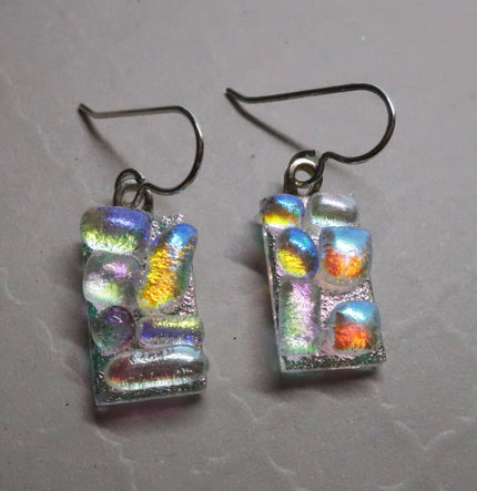 Sterling Silver bubble texture dichroic glass earrings #436