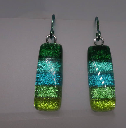 Niobium Green Ombre dangle dichroic glass Earrings #412
