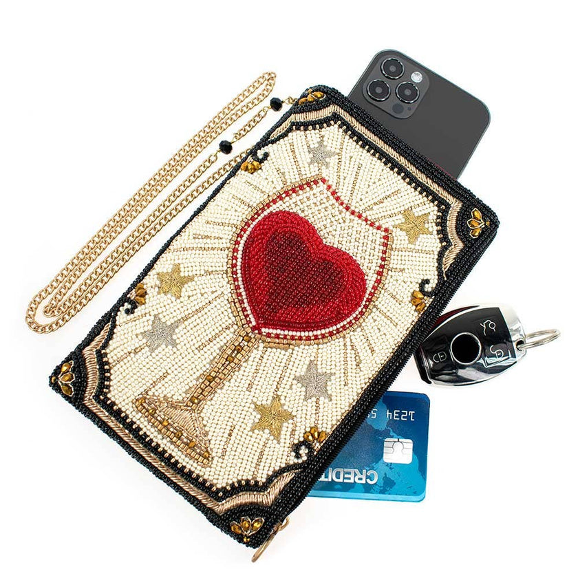 Live, Love & Wine Beaded Wine Glass Crossbody Phone Bag