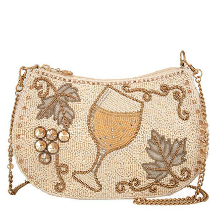 Grape Escape Wine Glass and Grapes Beaded Crossbody Handbag