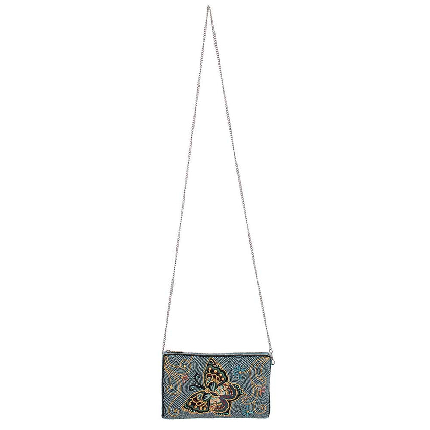Mariposa Beaded Butterfly with Blue Crossbody Phone Bag