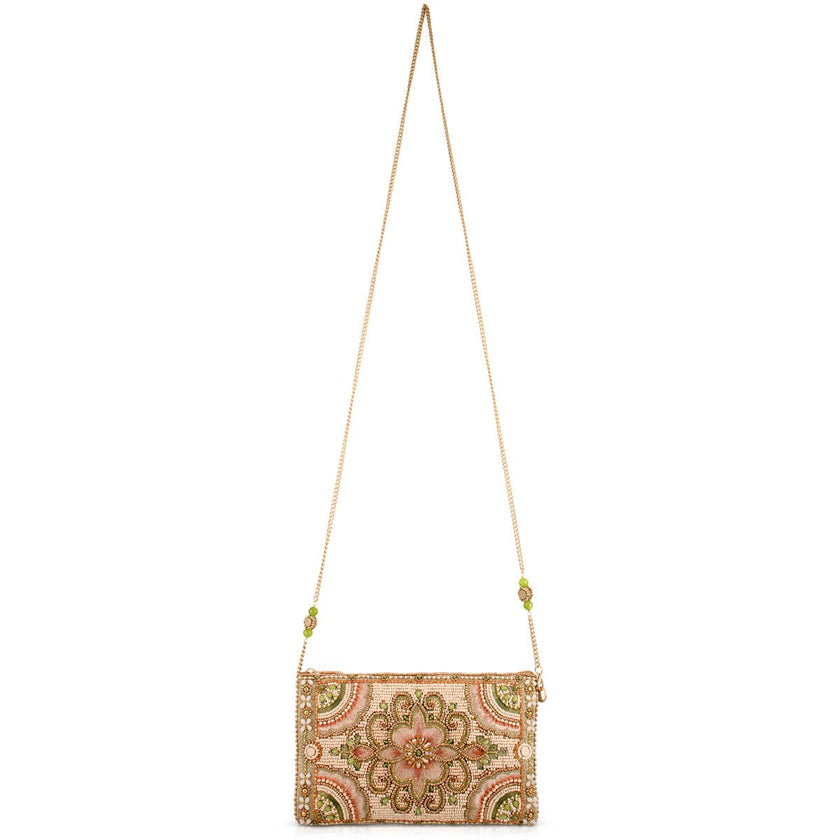 Gentle Touch Pink & Green Floral Beaded Crossbody Phone Bag